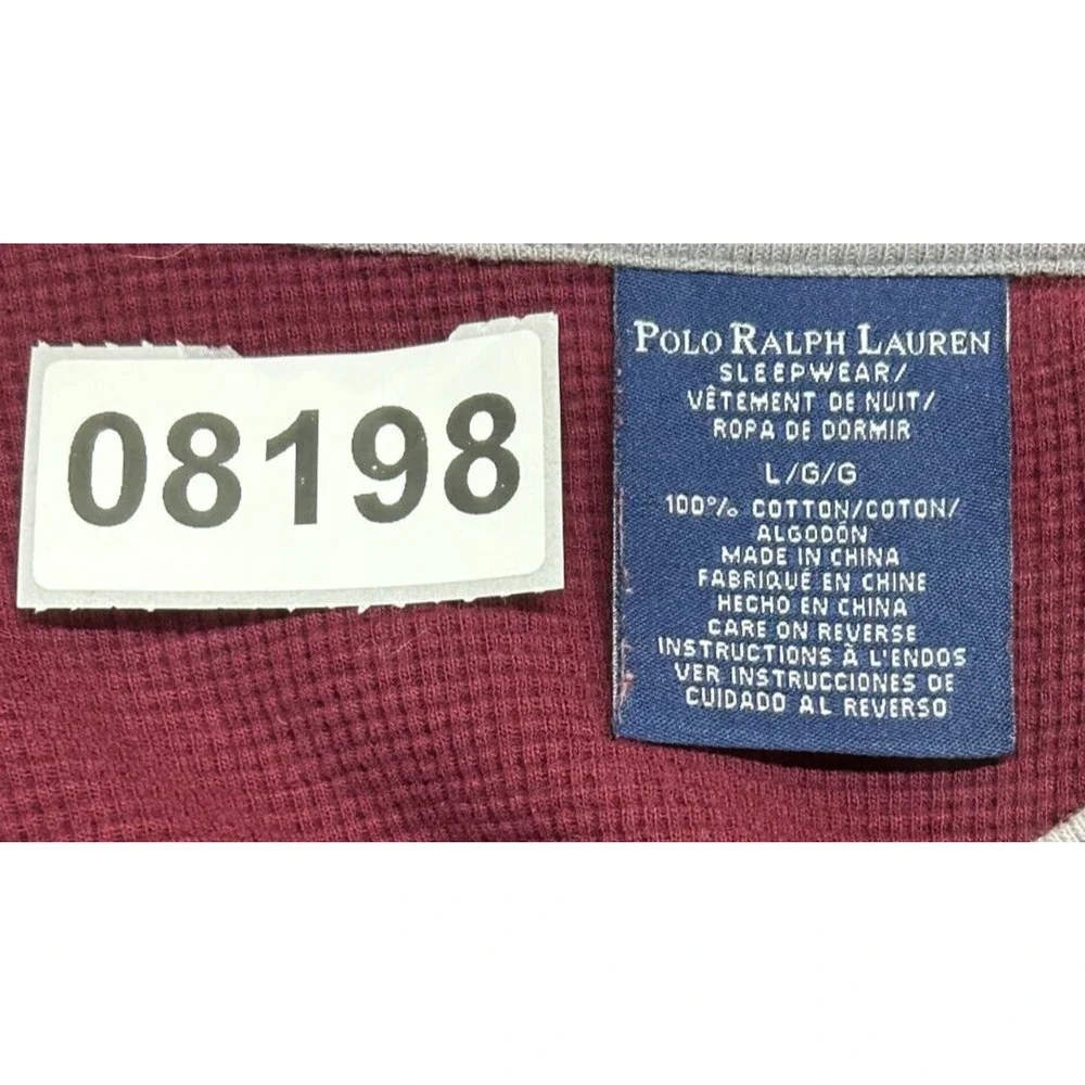 Polo Ralph Lauren Sleepwear Mens Large Red‎ Waffle Knit Thermal Pajama Top